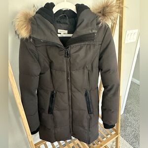 Barney’s New York Puffer Jacket with Fur Hood